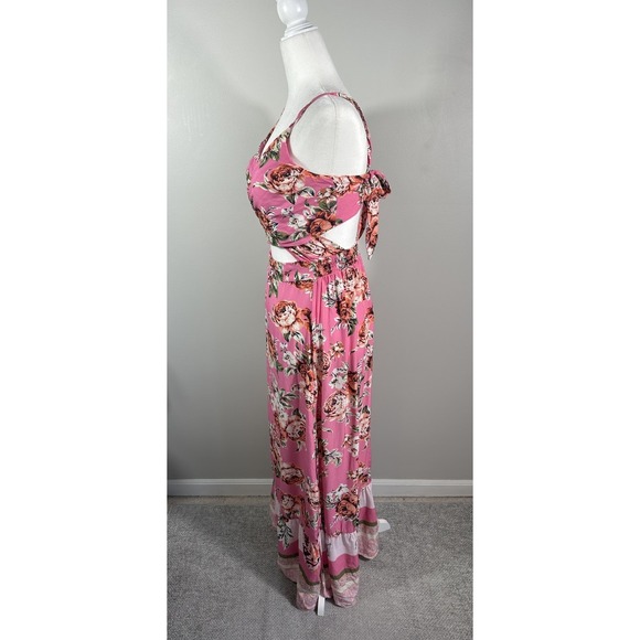 Maaji Dress Womens‎ Large Lisse Pink Floral Maxi Vacation Resort Viscose - Picture 2 of 11